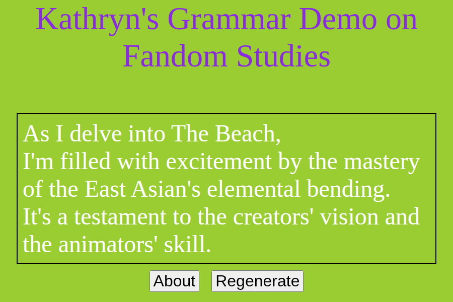 Tracery grammar generator producing fandom-inspired text